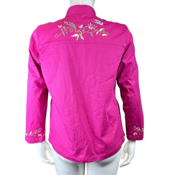 Quacker Factory Jacket Floral Butterfly Embroidered Full Zip Hot Pink Size Large - Picture 6 of 10
